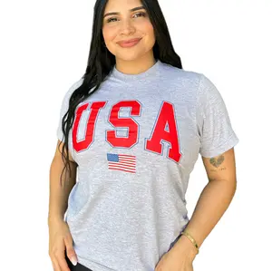 USA T-Shirt - Unisex Patriotic American Flag Tee for Men and Women - Made in USA - Dark Ash Short Sleeve - 100% Cotton USA Flag Shirt - Sizes S-XXXL