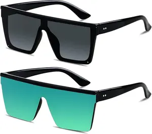 2 Pack Oversized Square Rimless Sunglasses – Fashionable Flat-Top Shield Shades for Men & Women with UV Protection