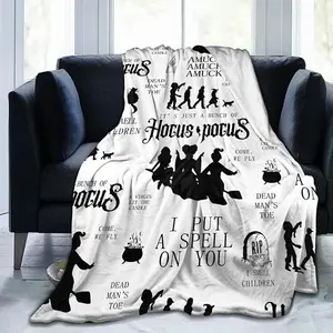 Hocus Pocus Halloween Theme Print Flannel Blanket, Multipurpose Use for Sofa Bed Office or Camping 60"x50" soft flannel sofa