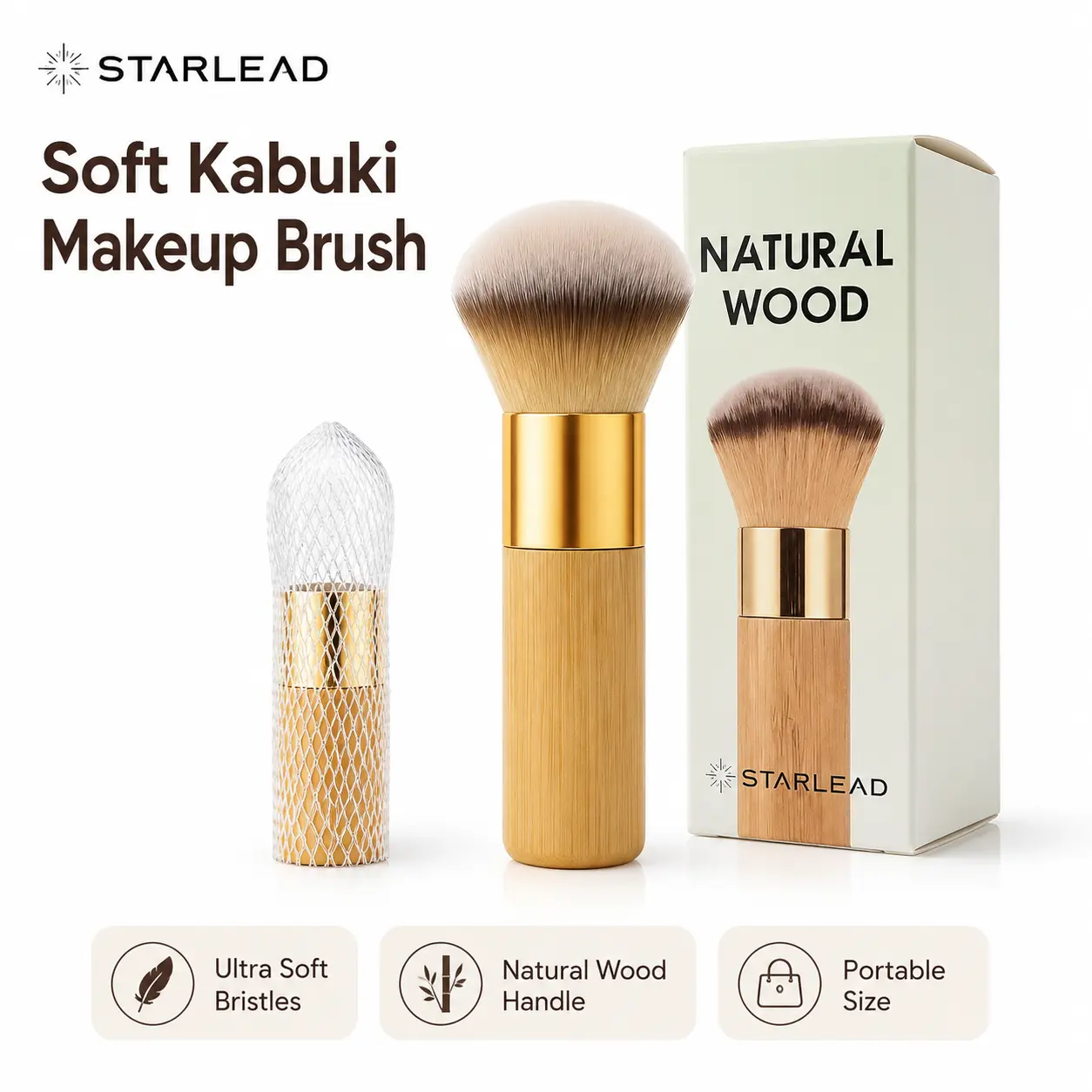 Starlead Professional Kabuki Cosmetic Brush - Single, Soft Synthetic Bristles, Cruelty-Free, for Blush, Powder, Foundation