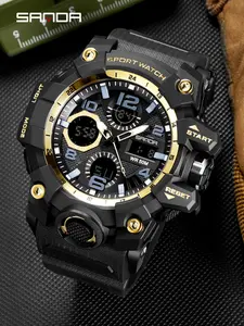 SANDA Men's Fashion Sports Alarm Clock Multi functional Men's Watch Timing Waterproof Night Light Leisure Men's Electronic Watch Ideal Gift Item Sporty Waterproof Watch