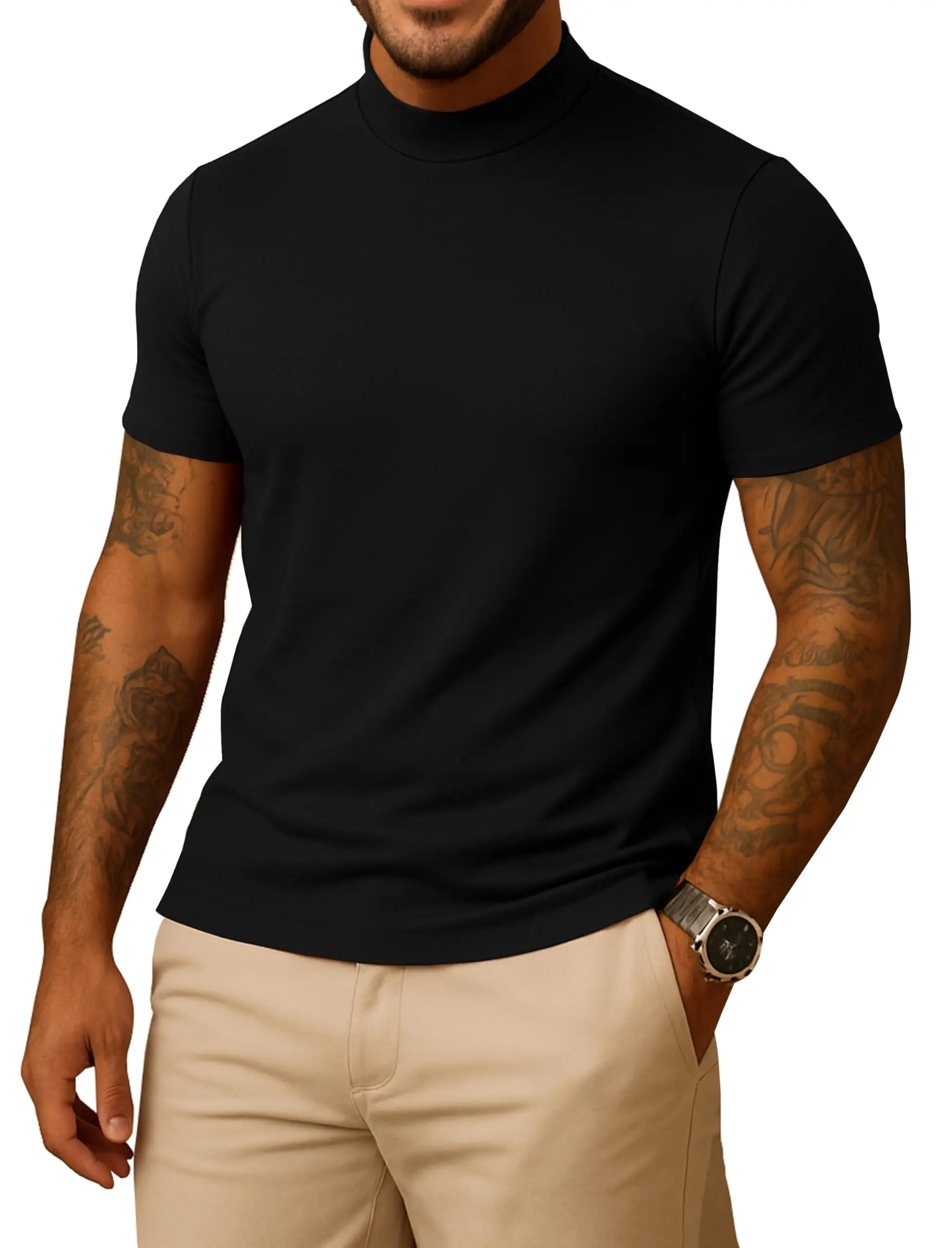 Men Mock Turtle Neck Shirt Slim Fit Short Sleeve Casual Ribbed Turtleneck Mens Undershirt - Casual Ribbed Turtlenecks Sweater Murphy Men T Shirt