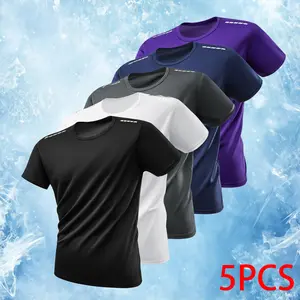 Men’s Summer Quick-Dry Moisture-Wicking Short-Sleeve Mesh Top for Fitness & Running Training (Pack of 5)