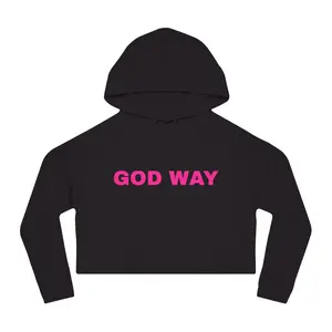 Women's GOD WAY Casual Cotton Cropped Pullover Hoodie Sweatshirt Top - Long Sleeves, Adjustable Polyester-Yarn Fabric, 1 Back Graphic, Lady-Fit, Coordinating Bottoms, Longsleeves