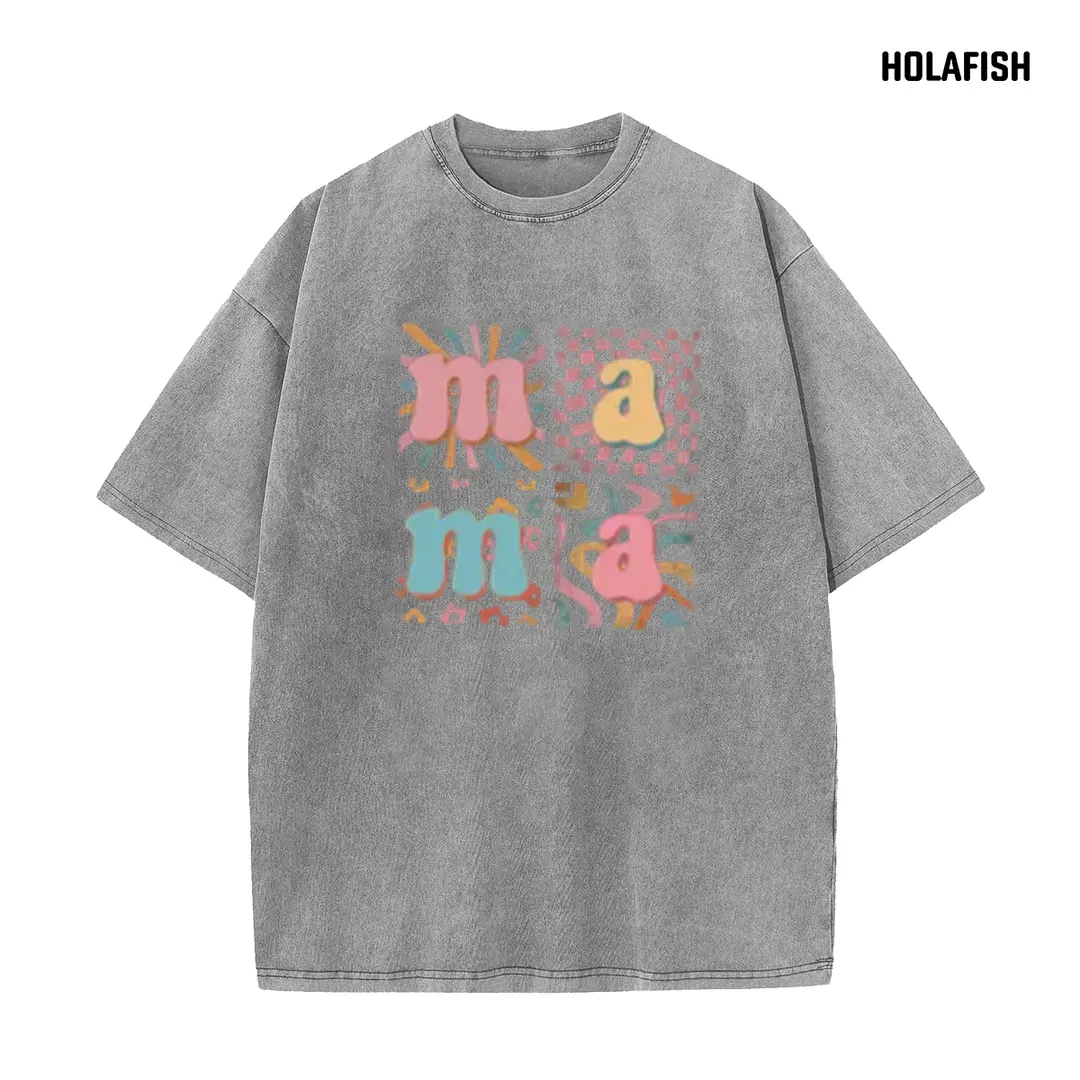 Holafish Unisex Acid Wash Graphic T-Shirt, Soft Cotton Round Neck Short Sleeve Top, Casual Wardrobe Essential