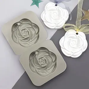 1pc 2-Hole Tea Flower Fragrance Wax Slice Handmade Silicone Mold DIY Car Mounted Aromatherapy Expansion Stone Wardrobe Window Deodorization, Aromatherapy Hanging Slice, Drip Glue Mold Decoration Mold Eid Al-Adha Mubarak