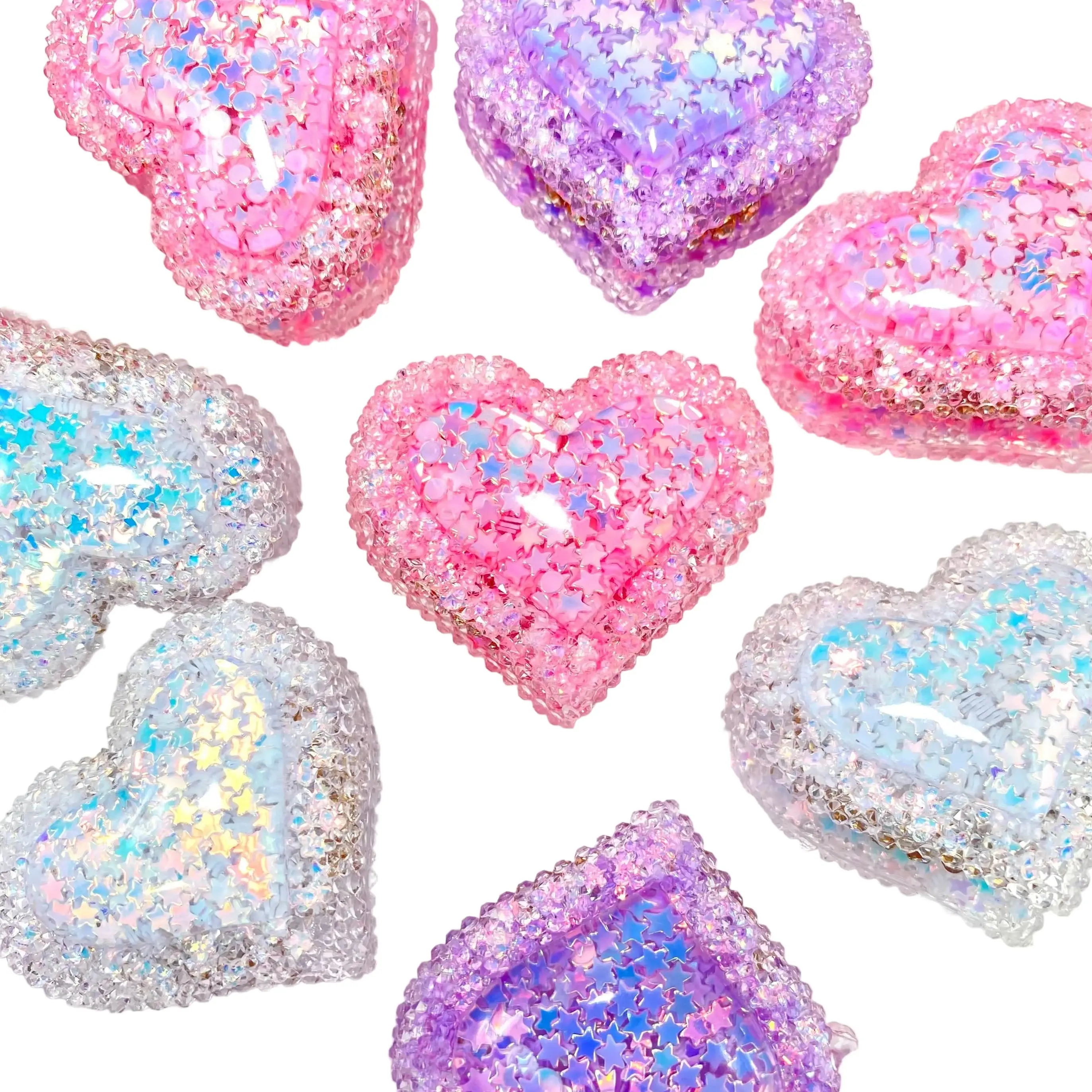2pcs Struck by Love Fancy Beads - Heart Shape Beading for Jewelry Making DIY Accessories Glitter Filled