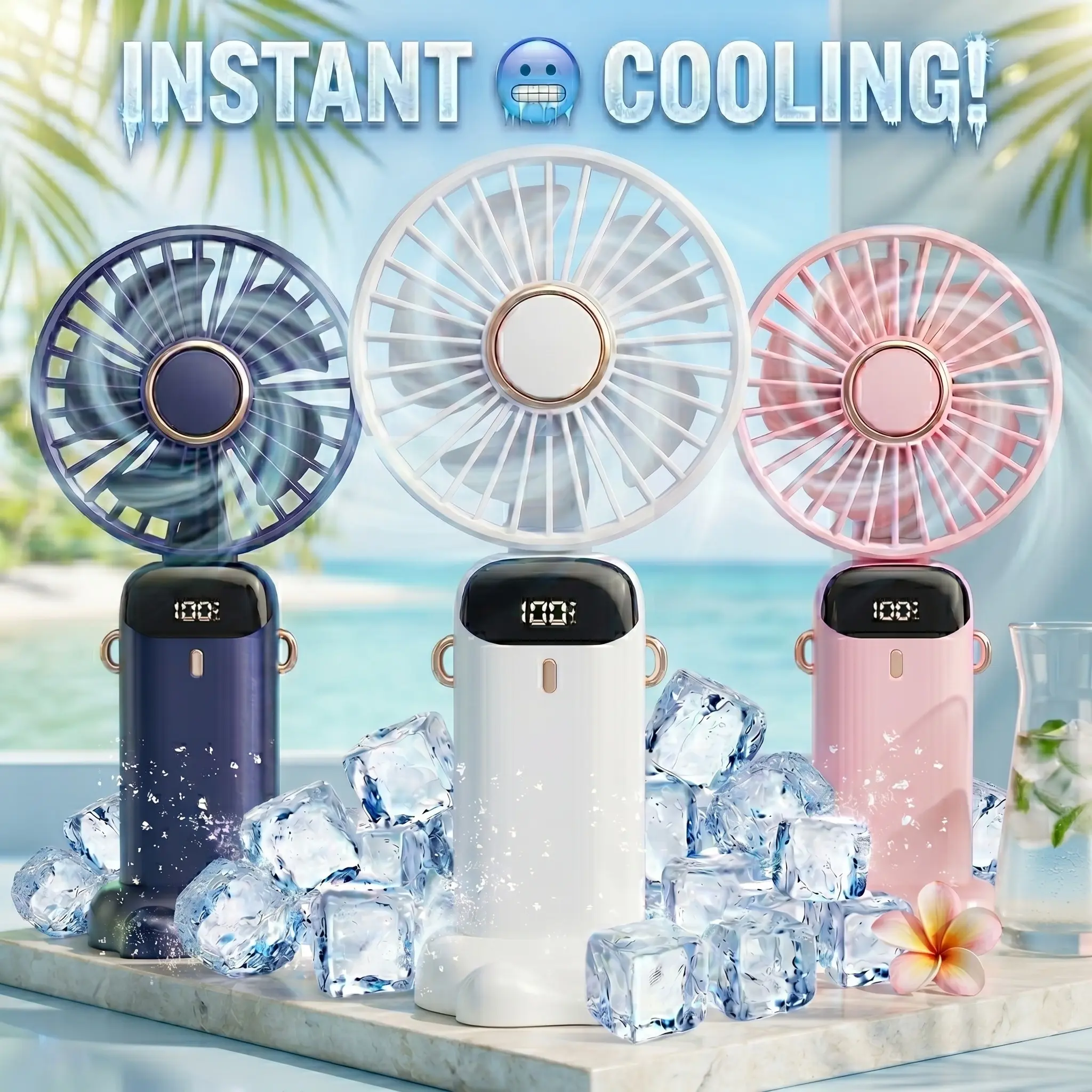 PQRQP 5-Speed Digital Display Portable Handheld Fan with Base, 1200mAh Battery-Powered Wireless Aromatherapy Compact Rechargeable USB & Mobile Fan for Travel, Commuting