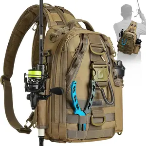 Fishing Tackle Backpack with Rod &amp; Gear Holder, Lightweight Outdoor Water-Resistant Fishing Shoulder Storage Bag
