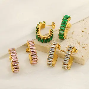 VEVE Personalized And Versatile U-shaped Zircon Full Diamond Zircon Color Earrings For Women Niche Design Earrings Earrings