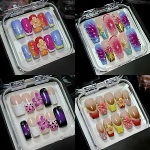 Spring Bloom Flower Press-On Nails, 3D Floral Art, Soft Pastel & Gradient Colors, Handmade Luxury Nail Set for Spring, Dates, Gift For Her