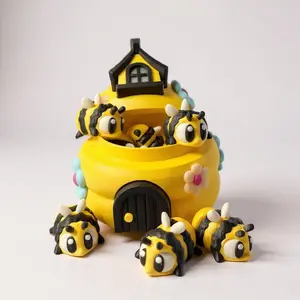 Melty Pixel Beehive Set - 3D Beehive Scene with Flowers, a door, and window.  Perfect for Insect Lovers & Collectors - 4.5 in Diameter Decor Ornaments