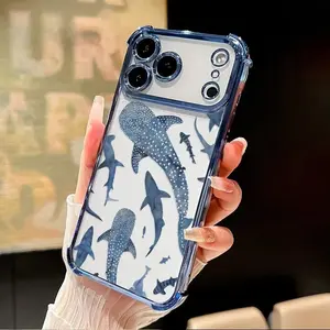 Whale Shark Wonders phone cases for iPhone 17 Pro Max 16 15 Plus 14 13 Pro 12 11 Samsung S26 Plus S25 Ultra S24 S23 S22, Transparent four-corner airbag electroplating anti-fall mobile phone case