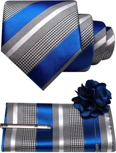 Mens Striped Tie and Lapel Pin Necktie Pocket Square and Tie Clip Sets for Business Casual 4 count