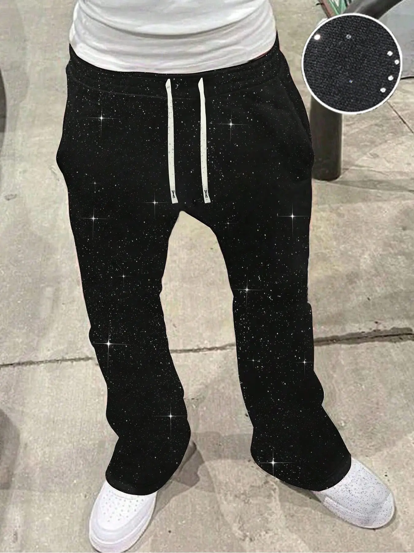 Men's Casual Sport Pants, Casual Sportswear Pants, Casual Sporty Pants, Casual Sport Trousers, Athletic Bottoms, H Type Silhouette, Bottom Starry Sky Sequins, Drawstring Waist, Silver Color Fabric, Street Style, Perfect for Skateboarding