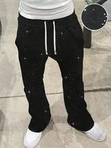 Men's Casual Sport Pants, H Type Silhouette, Bottom Starry Sky Sequins, Drawstring Waist, Silver Color Fabric, Street Style, Perfect for Skateboarding