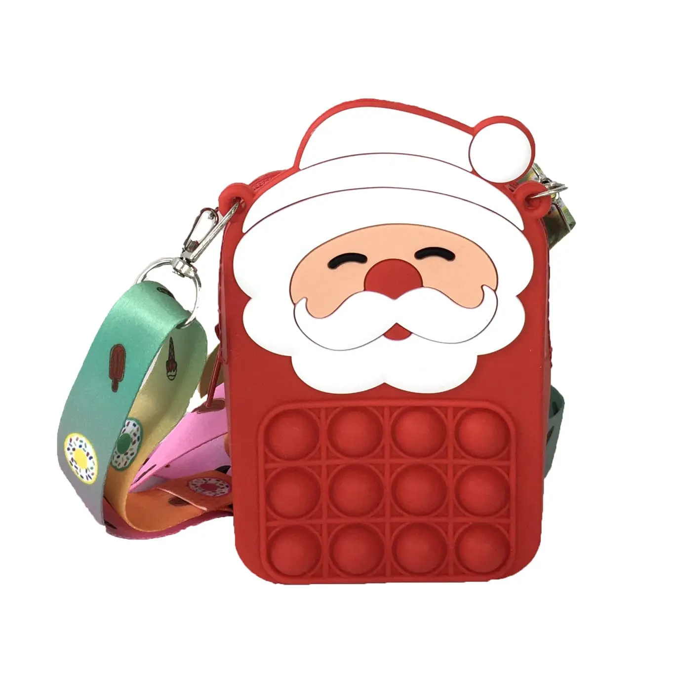 Fashion Culture Women's Santa Bubble Texture Micro Purse, Popper Fidget Toy, Convertible Crossbody and Holiday Bag Charm, Micro Purses
