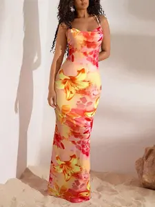 Printed Backless Bodycon Dress