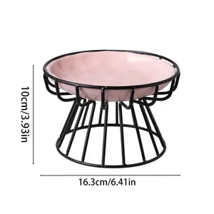 Ceramic Cat Food Bowl Drinking Water Bowl High Foot Iron Frame Anti-Knock Neck Protection Kitten Plate Wholesale Pet Supplies Durable Design