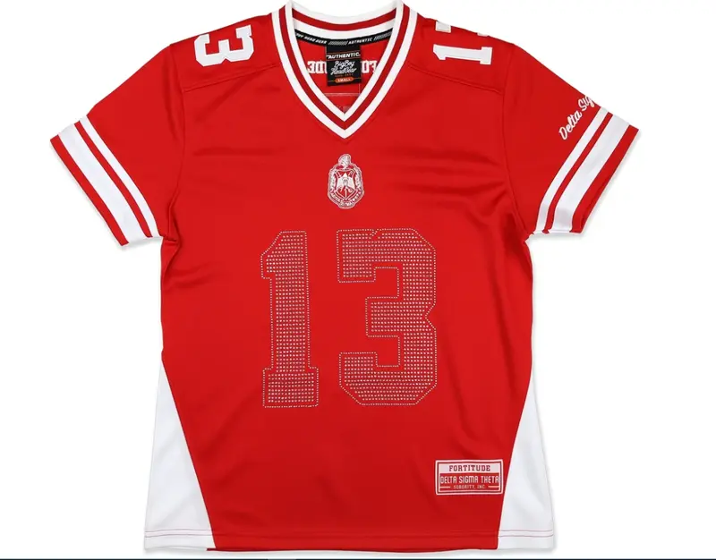 Trending Big Boy Delta Sigma Theta Divine 9 Rhinestud S13 Ladies Football Jersey Lightweight Breathable Fabric Quick Dry Moisture Wicking Regular Fit