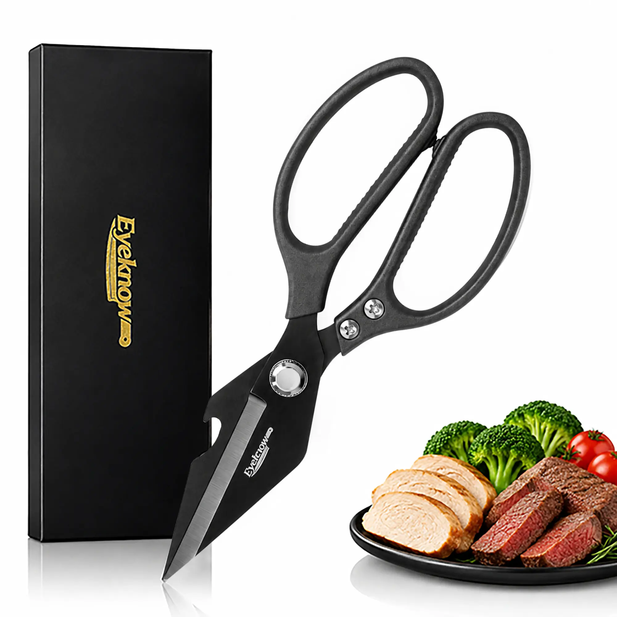 Eyeknow Signature Series Thick-Blade Kitchen Scissors - Kitchenware Knives and Shears Kitchen Scissors, Multi-Use Cutter with Comfort Handles, Polished Finish, Ideal for Ribs, Pork, Holiday Gifts for Home Cooks