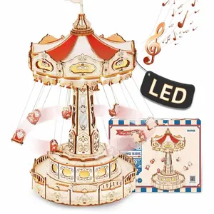 3D Puzzles for Adults-Projects for Teens-LED Swing Ride Model Building Kit-Music Box DIY Kit-Gift for Teens and Adults