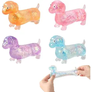 4Pcs Glitter Squishy Animal Dachshund Squishy, Slow Rising Squishy, Soft Squeeze Stress Relief (Dachshund)
