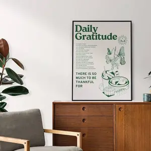 1pc Vintage Green Motivational Daily Gratitude Poster For Room Aesthetic Cute Sunflower Butterfly Food Canvas Wall Art Painting Vintage Wall Decor For Kitchen Dining Room 16"X24", Unframed Gifts Birthday Graduation