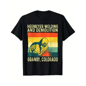 Heemeyer Welding and Demolition Granby Colorado Vintage Crew Neck T-Shirt, 100% Cotton, Casual Style, Medium Stretch Knit Fabric, Regular Fit, with Printed Design for Adults, Summer Tee,Made in USA Basic ,Menswear