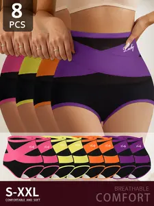QUASTI 8 PCS Cross Waist Tummy Control Underwear, Butt Lifting Shapewear Soft Milk Silk, High Waist Shaping Briefs Summervibes Tiktokshopdaysforyouall