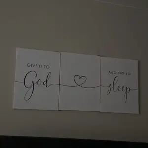 Wood Framed Canvas Wall Art, 3 Counts/set "Give It to God and Go to Sleep" Letter Pattern Wall Decor, Wall Art for Home, Living Room, Bedroom or Office Ornaments #GLOBAL PICKS"