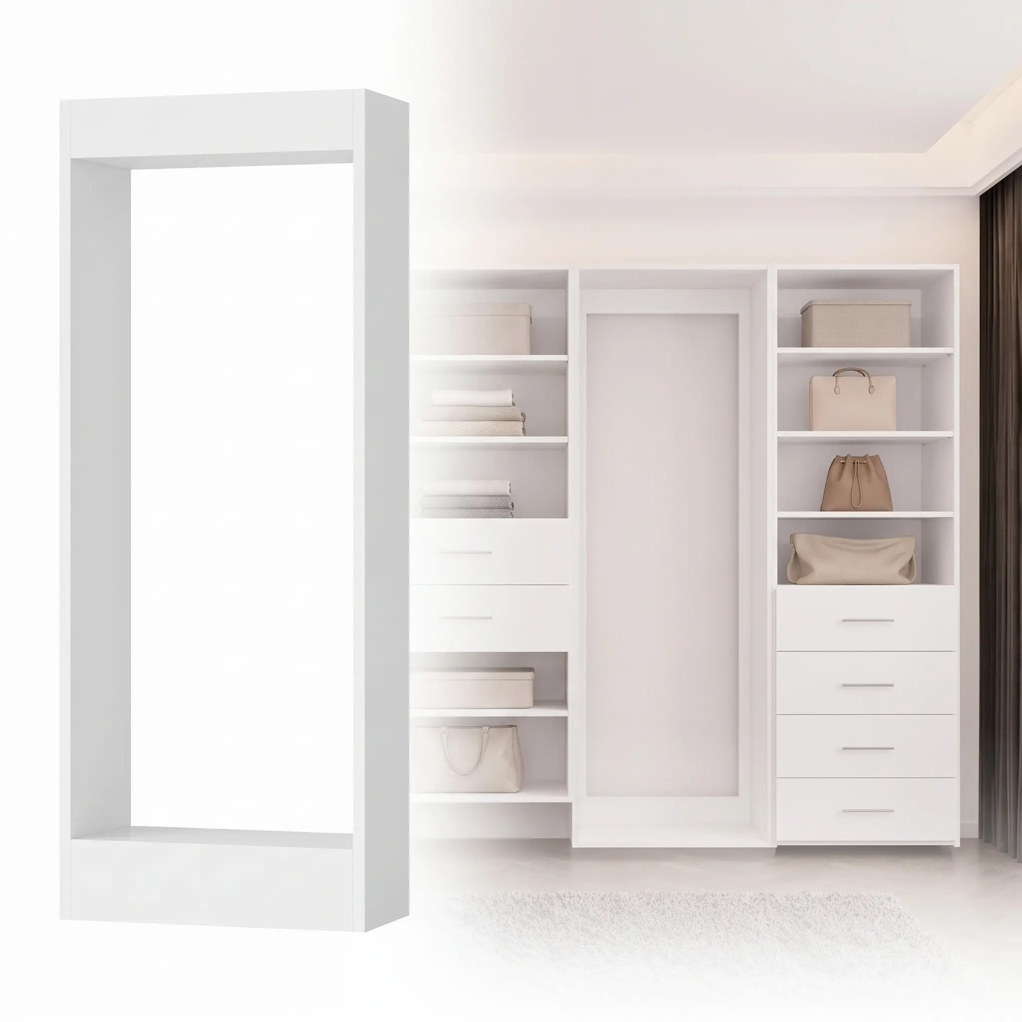 Wall-Mounted Modular Wood Open Closet Organizer Frame - White, Available in 3 Sizes (19.5in, 25.5in, 31.5in)