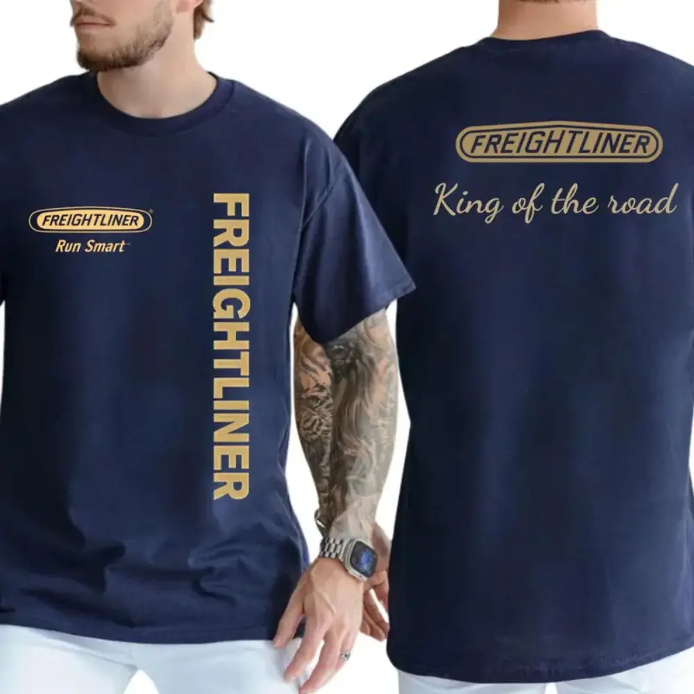 Freightliner King of the Road T-Shirt, Bold Vertical Logo Design, Freightliner Graphic Work Shirt, For Truck Drivers & Diesel Mechanics, Gift for Semi Truck Enthusiasts