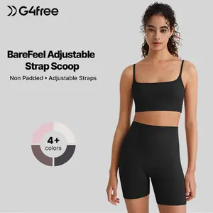 G4Free BareFeel Adjustable Spaghetti Straps Sports Bras Women - Scoop Neck Casual Yoga Crop Top Non Padded