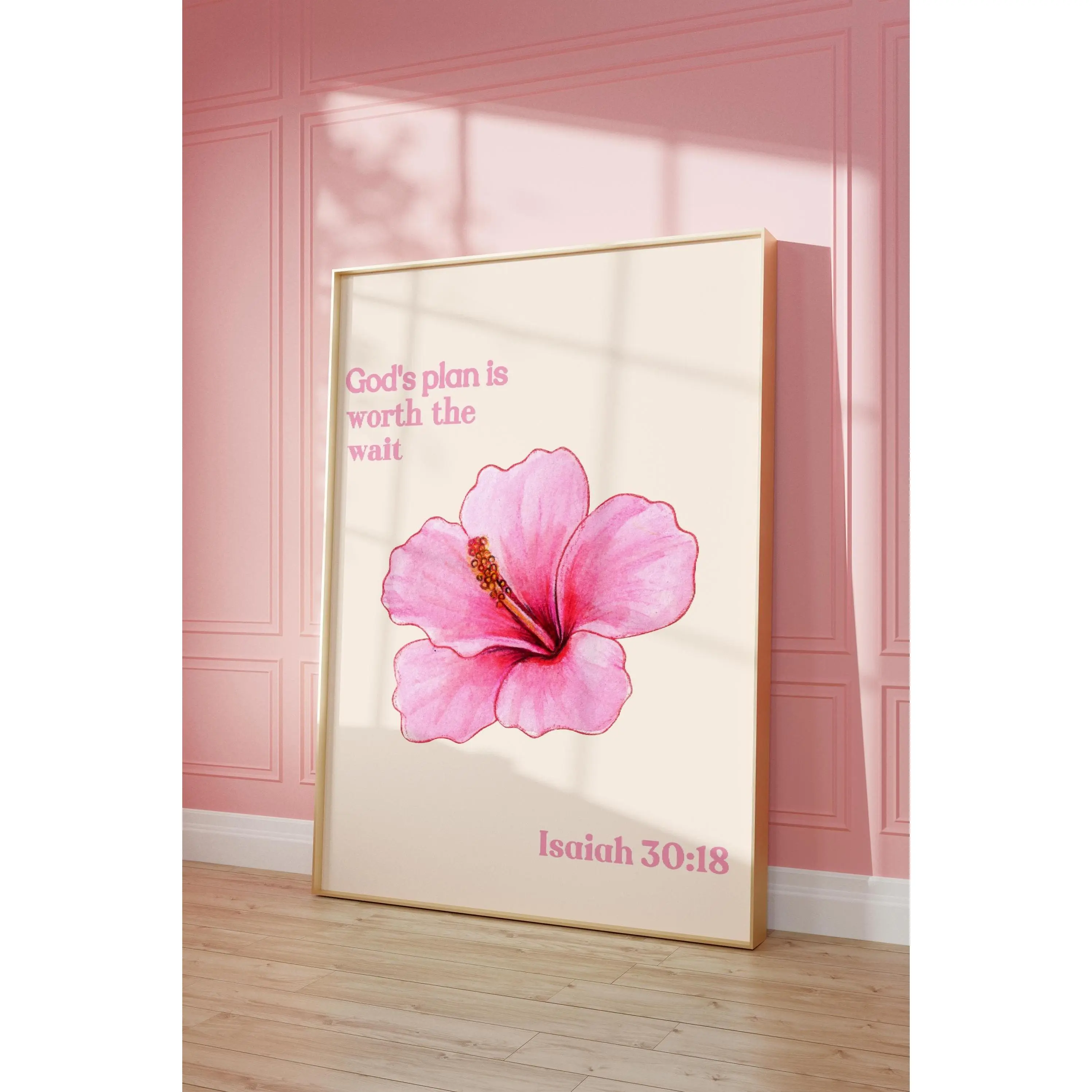 Itsel God's Plan Is Worth The Wait, Bible Affirmation, Faith And Hope Poster, Pink Hibiscus Flower Poster, God Poster, Bedroom Wall Art, Room Decor