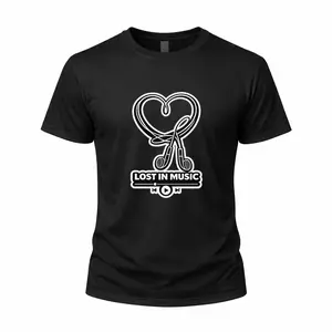 Unisex Cotton Oversized T-Shirt Funny Meme Graphic Print Tee “Lost in Music” Headphone Heart Design Casual Streetwear for Music Lovers Everyday Wear