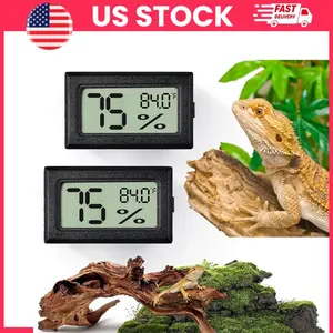 Digital Reptile Thermometer and Humidity Gauge 2 Pack Adhesive Terrarium Hygrometer for Bearded Dragon Leopard Gecko Snake Lizard Tank Temperature Humidity Monitor Pet Reptile Accessories, Reptile Tank Supplies, Reptile Care Kit, Terrarium Tools