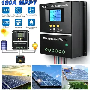 4000W Solar Charge Controller 100A MPPT, 12V-48V Auto Detect, LCD Display Dual USB Overcharge Protection PV Regulator