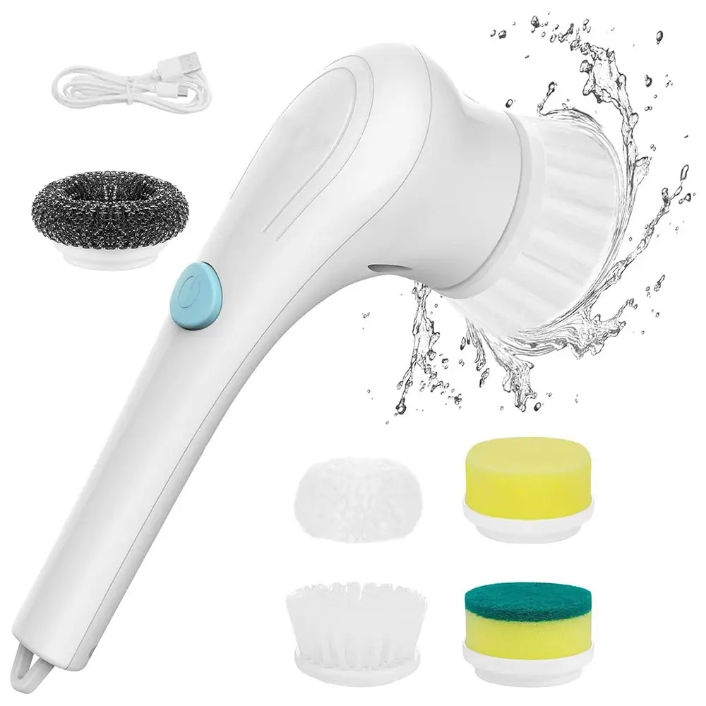5-in-1 Multi-Functional Electric Rotating Scrubber Brush - Portable, Cordless, Rechargeable Spin Scrubber, Scrubbing Spin Brush, with 5 Replaceable Heads for Shower