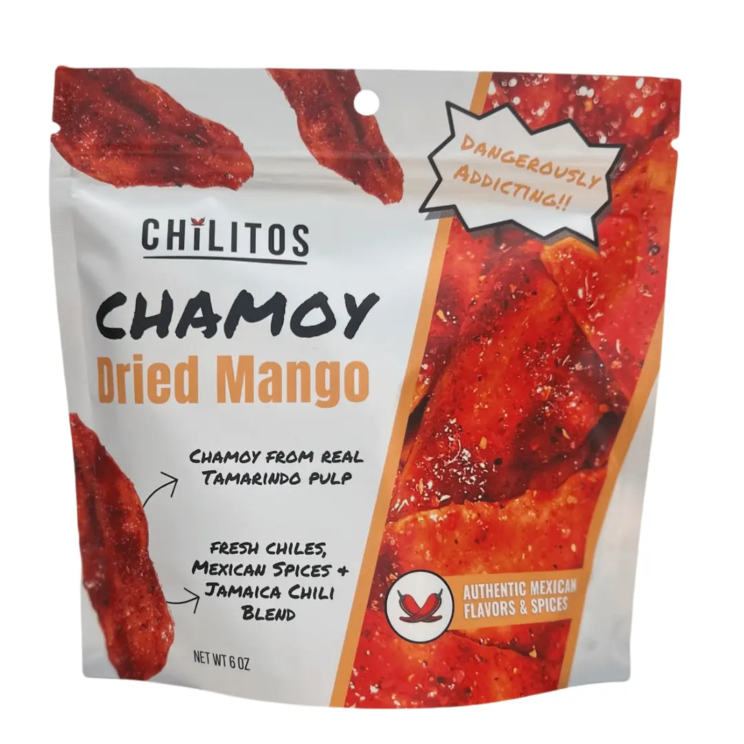 DRIED MANGO Chamoy Dried Fruit - Chilitos Sweet, Sour & Spicy Chili Snack - Mexican Mango Slices Enchilado for All Ages, Authentic Dulces Mexicanos Enchilados, Dried Mango in Bags & Jars with Tamarindo Pulp Chamoy