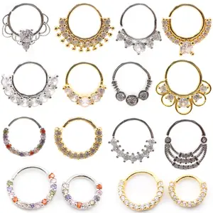 1PC Copper Multi-Color Round Zircon CZ Nose Rings Daith Ear Captive Tragus Cartilage Helix Hoop Earrings Piercing Body Jewelry