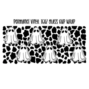 Cow Ghost Vinyl 16oz Glass Cup Wrap
