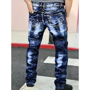 [HME] New Men's Slim-fit Straight Jeans for All Four Seasons, A Major Release for Spring And Autumn 2025, Featuring Floral And Lightning-washed Durability. Slim-fit Casual Pants, Versatile Korean Style Trendy Long Pants for Men's Outdoor Wear