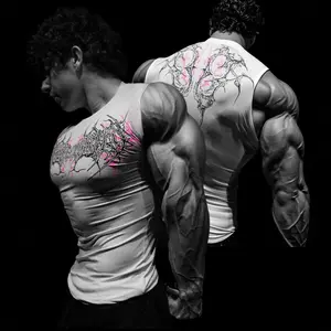 Dark Style Personality Men's Sports Vest Quick-Dry Tight-Fitting Printed Fitness Sleeveless Top quick-dry breathable stretch fabric breathedivinity american style