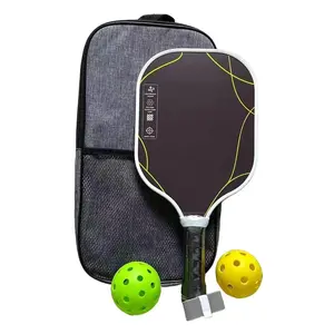 Professional Pickleball Paddles, 1 pickleball paddle, Glass Fiber Pickleball Racket with 2 Indoor/Outdoor Pickleball Balls, and A Pickleball Bag, 1 pieces of pickleball grip tape，Black frame with green geometric design