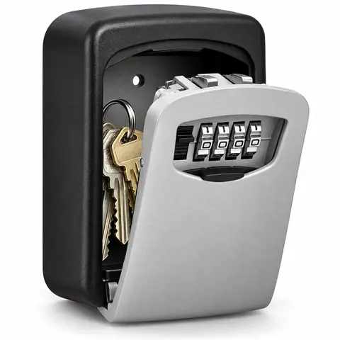 Wall-Mounted Combination Key Lock Box, Secure Plastic Key Storage Safe with Flip Cover, Password Access for Home, Hotel, Office, Rental Property, Emergency Backup Keys and Travel