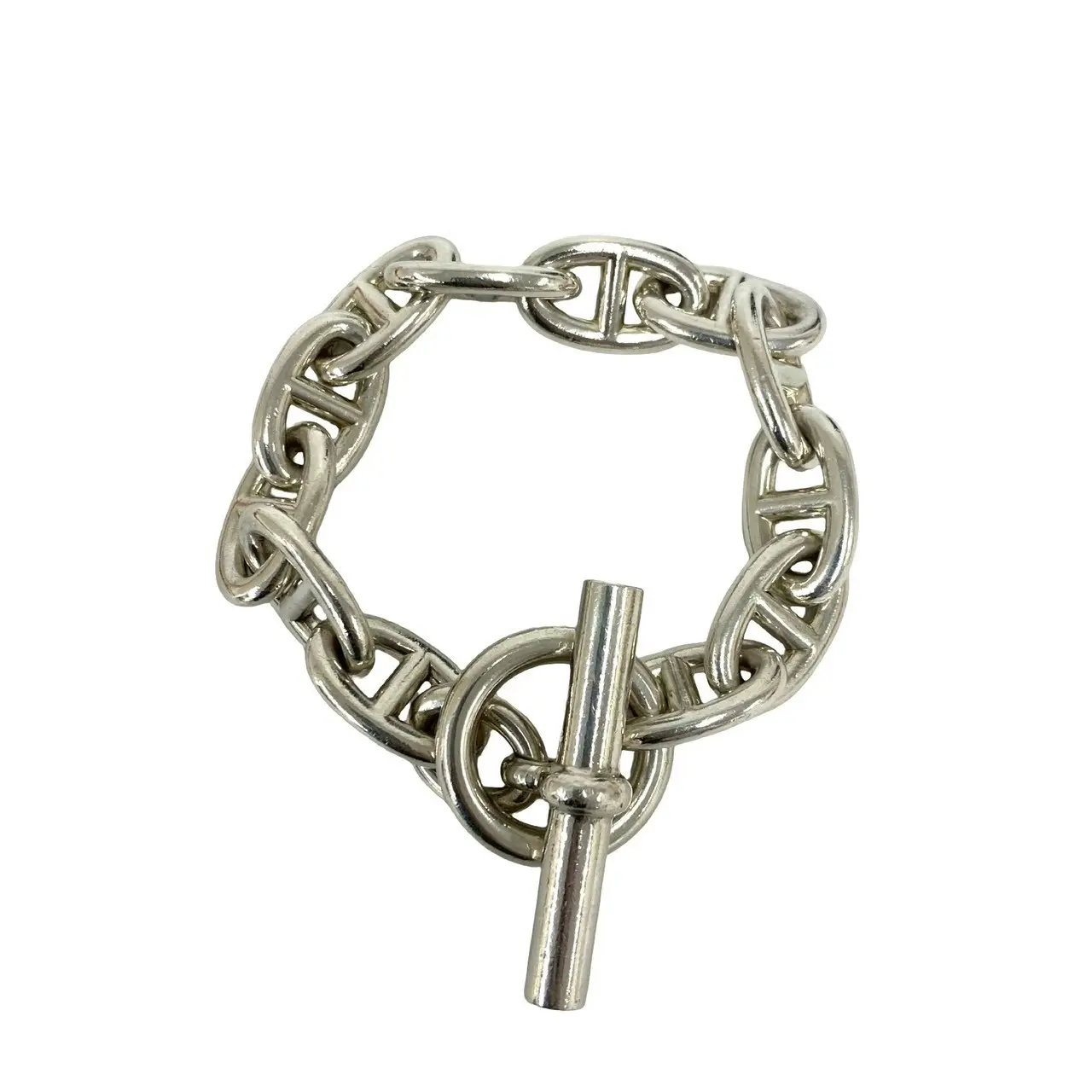 Pre-owned HERMÈS Sterling Silver 925 (Ag925) Small Leather Goods Hermes Chaine dAncre TGM Bracelet