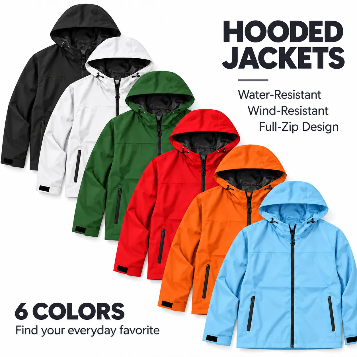 Men's Water-Resistant Windproof Softshell Raincoat - Lightweight Long-Sleeve Trench with Adjustable Hood, Elastic Cuffs, Pockets, Zipper, Comfortable Casual Fit (Black, S-XXXL) Outdoor Top Menswear Jacket