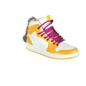 Resin Key Chain - White and Yellow sneaker with Purple Laces and Metal Ring for Stylish Accessory