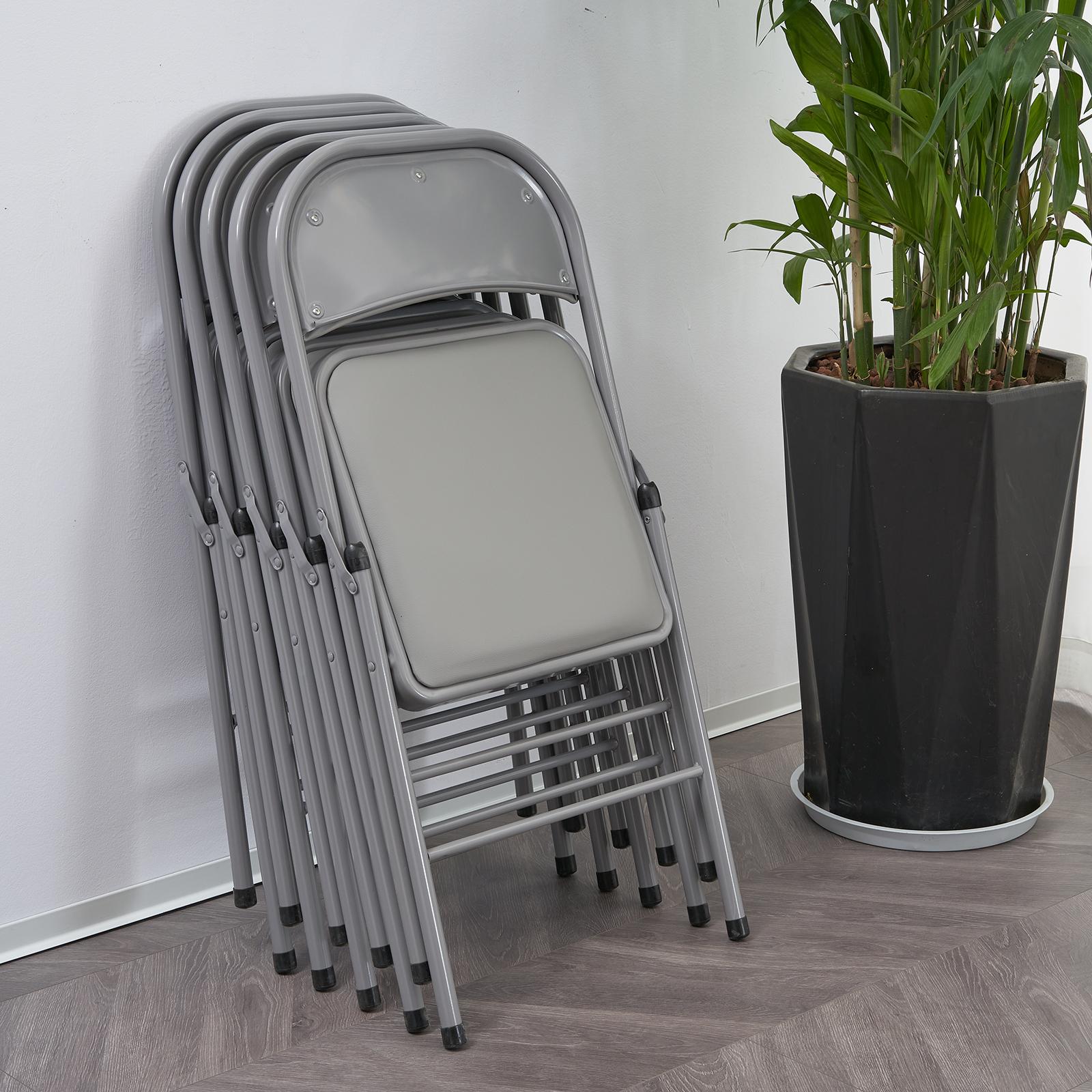 6Pcs Commercial Grade Foldable Iron PVC Padded Folding Chairs, Heavy Duty Stackable Fold Up Event Chairs With Anti-Slip Foot Caps, Portable Fold Chairs For Convention Center, Exhibition Hall & Home Dining Gathering